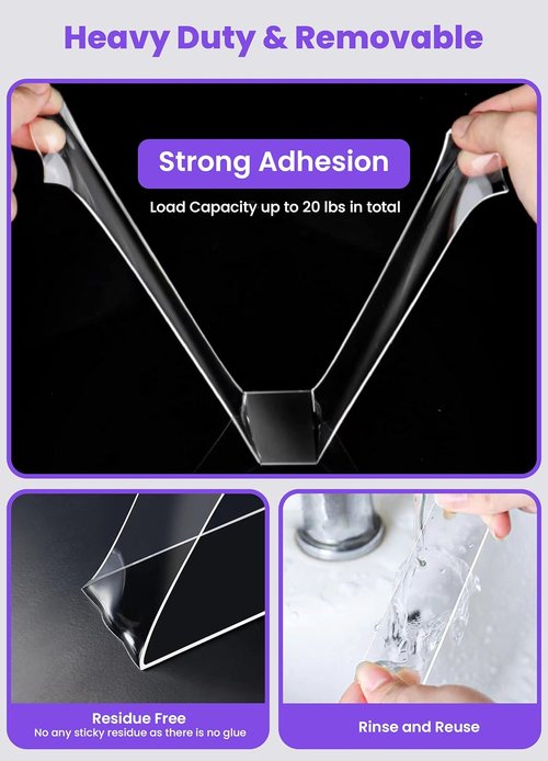 Heavy Duty Double Sided Tape by Upgraded - Extra Large Nano Adhesive for Picture Hanging | 1.18 x 120 In, Clear & Tough