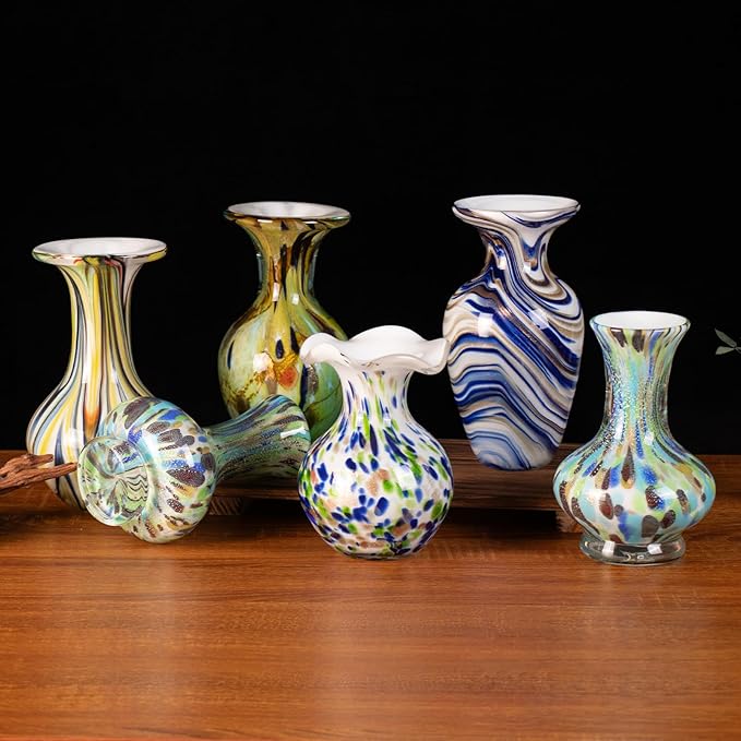 KAMMAK Colored Glass Vase, Beautiful Hand Blown Decorative Vase, Modern Art Vase for Flower Mantle Dining Table Centerpiece, Entryway Living Room Wedding Decoration, FH005