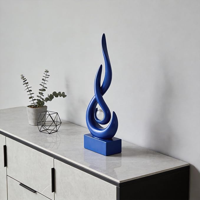 Modern Abstract Art Table Decoration,Resin Flame Statue Modern Centerpiece Ornaments for Living Room Great Gift Idea Home Decor,Collectibles (Pure Blue)