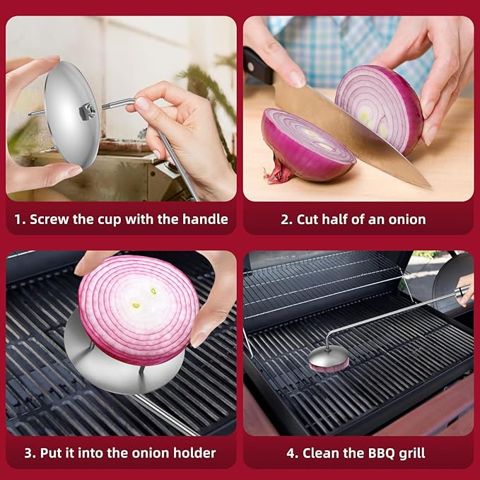 Onion Holder Grill Brush, BBQ Grill Brush Bristle Free for Outdoor Grill, Grill Cleaning Brush Tools for Blackstone Charcoal Grills Gas Grills, Grill Cleaner Brush BBQ Grill Accessories