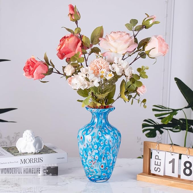 KAMMAK Colored Glass Vase, Beautiful Hand Blown Decorative Vase, Modern Art Vase for Flower Mantle Dining Table Centerpiece, Entryway Living Room Wedding Decoration, HR005