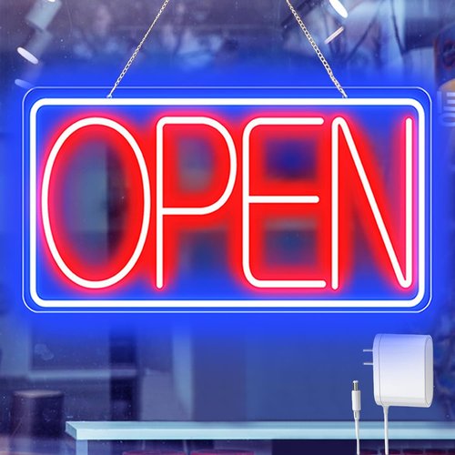 Skiennix 16.5" x 9" LED Neon Open Sign - Ultra Bright 12V/2A Light with ON/OFF Switch for Bars, Salons, Coffee Shops, Hotels