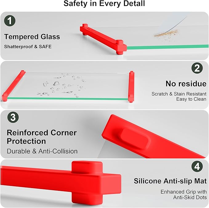 2PCS Glass Cutting Board with Silicone Grip, 80% Stronger Shatter Resistance and Slip Resistance,No Scratches/Microplastic-Free,Dishwasher Safe, Non Toxic Chopping Board for Kitchen (Red)