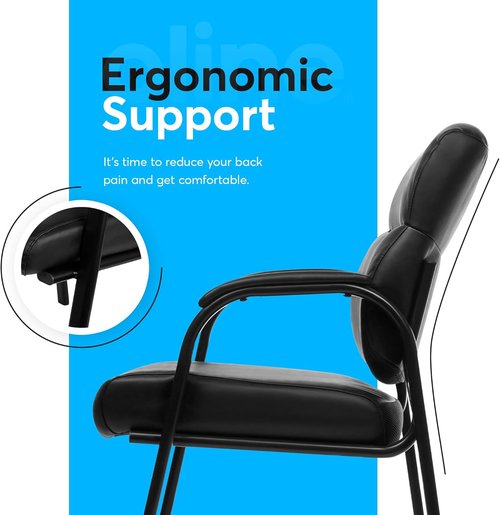 Oline Leather Guest Chair - Padded Arms for Comfort | Black | Big and Tall Executive Office Chair (4 Pack)