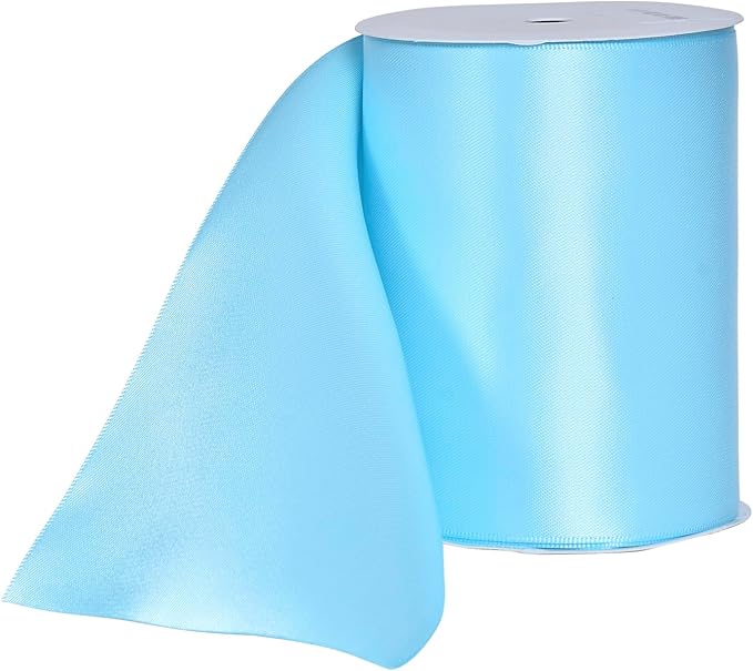 YAMA Light Blue Double Faced Satin Ribbon, 4 Inch 5 Yards, Great for Crafts Bows Flower Bouquet Wedding Home Decor Gift Wrapping
