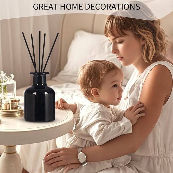 4 Pack Perfume Reed Diffuser Bottle,Empty Big Belly Aromatherapy Essential Oil Bottles Glass Jar with Black Sticks for DIY Fragrance Replacement Diffuser Sets (150ml/ 5 oz, Black Color)