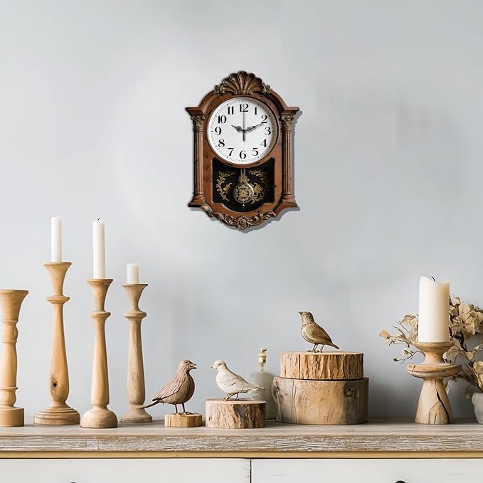 Retro Style Wall Clock Irregular Shape Decorative Brown Wall Clock Non-Ticking Clock for Home Office Decoration, 16.14×11.57 inch