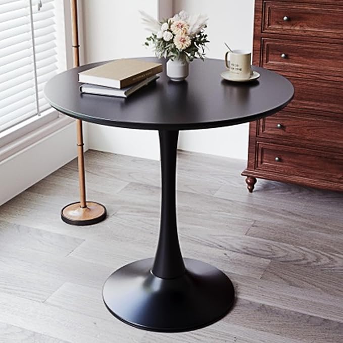 31.5" Tulip Table for 2-4 Persons Modern Round Dining Room Table, Mid-Century Modern Black Small Kitchen Table with MDF Wooden Top, Leisure Coffee Table for Living Room, Dining Room, Office