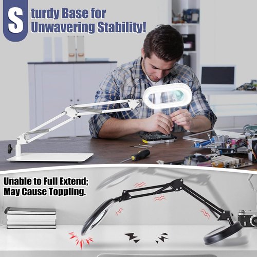 Drdefi 10X Magnifying Glass with Light - LED Lighted, Stepless Dimmable, Hands-Free Desk Lamp | White