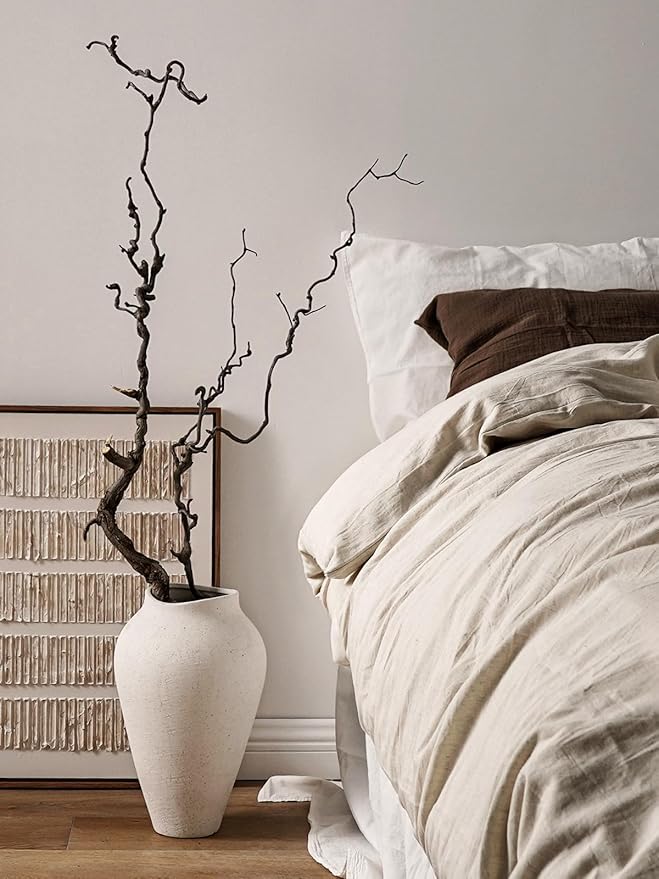 9.8 Inch + 13.6 Inch Ceramic Vase for Centerpieces, Farmhouse Rustic Minimalist Home Decor for Living Room, Enterway, Wedding (Sandstone White)