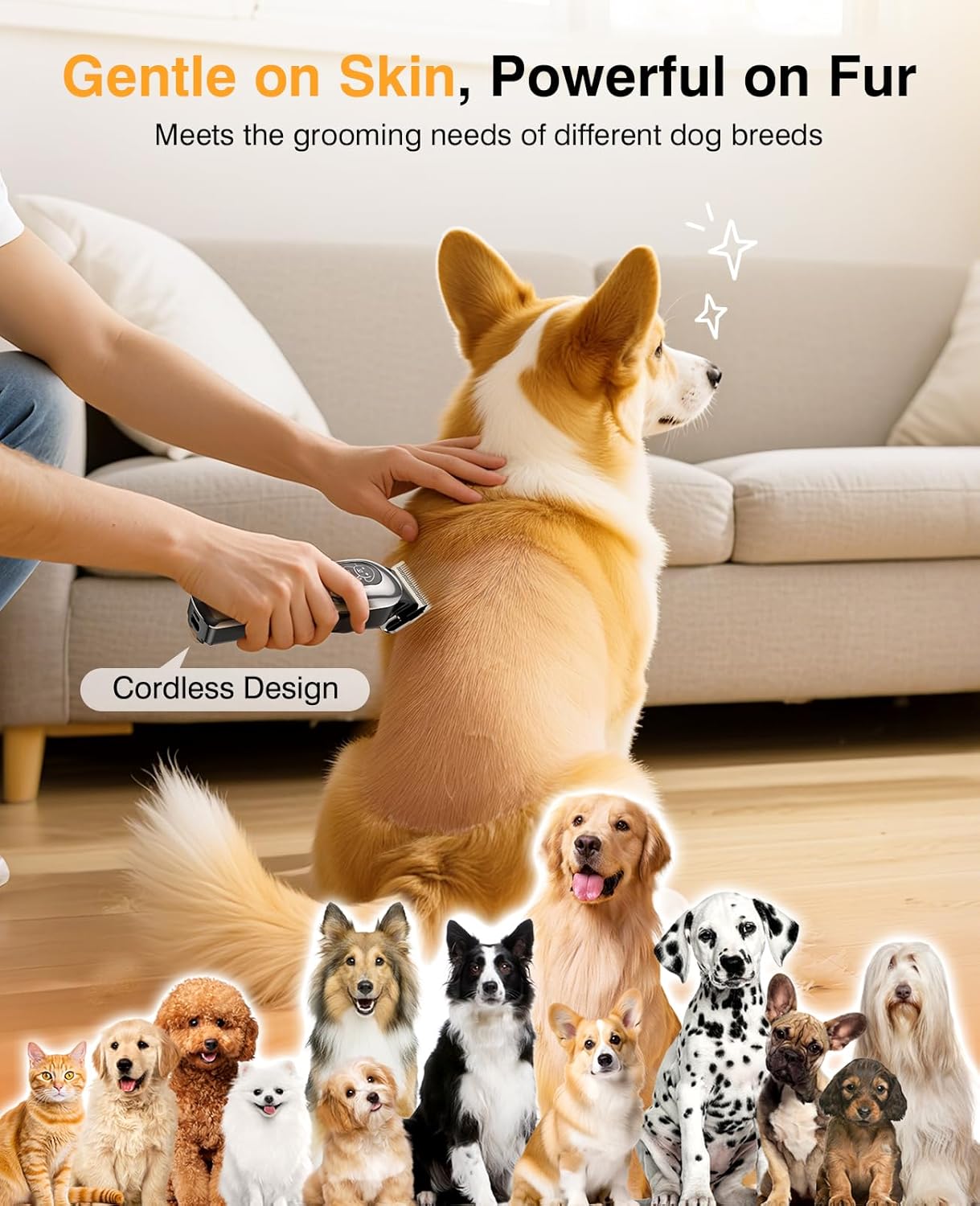 Skiennix Dog Clippers - Professional Grooming Kit for Thick Hair | Low Noise, Cordless Trimmer