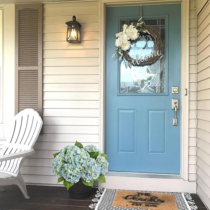 Light Blue Artificial Hydrangea Flowers, 3Pcs 21” Latex Real Touch Flowers, Faux Silk Flowers Fake Hydrangeas with Stems for Bouquet Table Centerpieces Halloween