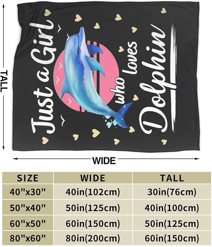 Dolphin Blanket for Girls Ocean Throw Blanket Sea Animal Soft Cozy Fleece Fuzzy Stuffed Plush Flannel Gifts for Women Kids Adults 40''x50''
