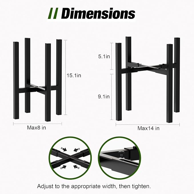 Urban Deco Adjustable Metal Plant Stand Outdoor & Indoor Planter With Stand Fits for 8-14 Inch Plant Holder Mid Century Modern Flower Stand Corner Outdoor Plant Stands for Patio (8-14inch 2PK)