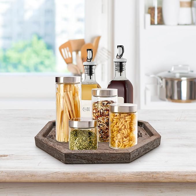 Large Wood Trays Home Decor Farmhouse Candle Holder Plate for Coffee Table Rustic Wooden Decorative Tray Vintage Table Centerpiece for Living Room Kitchen Counter Decor and Bathroom Accessories Trays