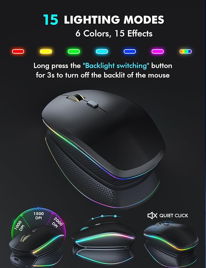 Wireless Keyboard and Mouse Combo, RGB Backlit, Rechargeable & Light Up Letters, Full-Size, Soft Typing, Sleep Mode, 2.4GHz Quiet Keyboard Set for Mac, Windows, Laptop, PC, Trueque (Matte Black)