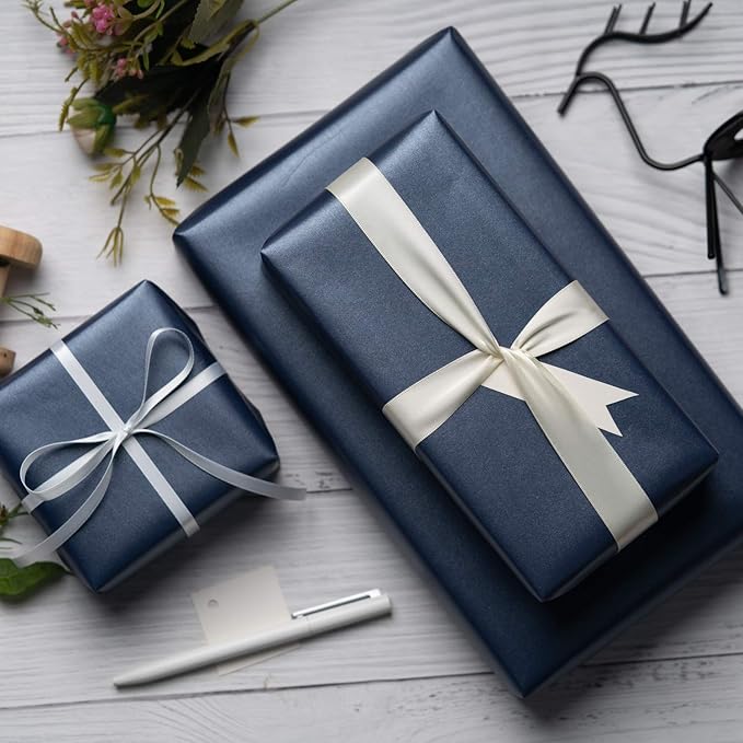 RUSPEPA Navy Blue Matte Wrapping Paper - Solid Color Pearly - lustre Paper Perfect for Wedding, Birthday, Christmas, Baby Shower -17 Inches X 32.8 Feet