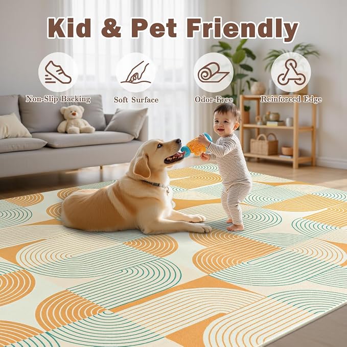 Area Rugs for Living Room 6x9, Washable Modern Abstract Rug for Bedroom, Soft Non-Slip Indoor Floor Carpet for Dining Room Nursery Office Home, Orange