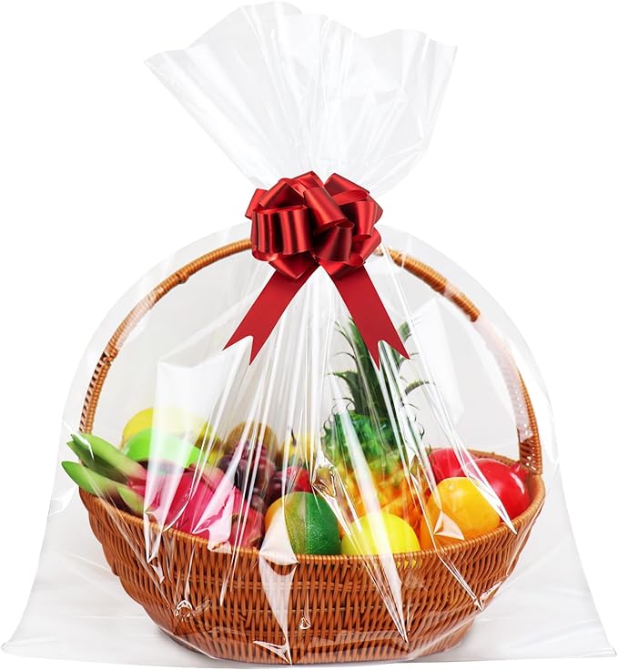 SYOGUA 10 Pack Extra Large Cellophane Bags, 40 x 55 inch, 3 Mil Thicker Clear Gift Bags for Baskets Wrapping Plastic, Jumbo Huge Clear Cellophane Wrap Gift Basket Bag
