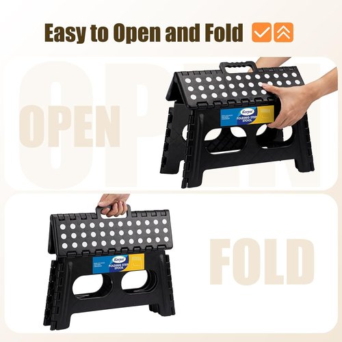 Korpai 9" Folding Step Stool - Extra Wide 15-Inch Non-Slip Design | Holds Up to 300 lbs, Compact & Portable