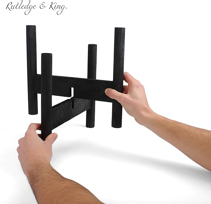 Rutledge & King Mid Century Plant Stand - Modern Plant Stand - Indoor Plant Stand - Wooden Plant Stand - Plant Holder (Medium, Aberdeen/Black)