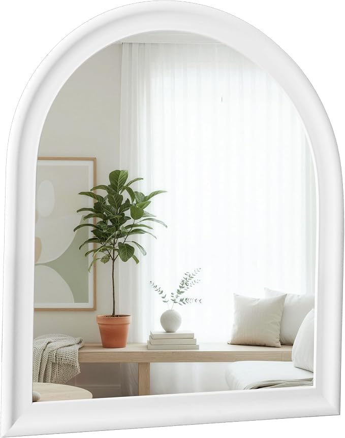 Arched Bathroom Mirror 30 x 36 Inch, White Framed Decorative Wall Mount Mirror with Tempered Glass for Entryway, Living Room, Bedroom, Hallway Fireplace Mantel Decor