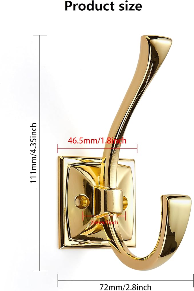 2 Pack Decorative Heavy Duty Towel Hooks for Hanging Robe Double Polished Brass Coat Hooks Wall Mounted with Screws for Key, Towel, Bags, Cup, Hat