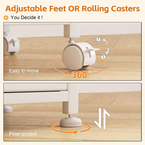 Mexin 3 Drawer File Cabinet - Mobile Printer Stand with 24'' Extended Desktop | White Fabric Drawers