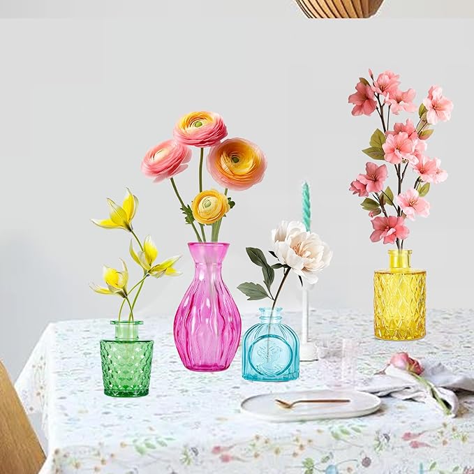 Blcculi Glass Bud Vases Set of 10,Mini Flowers Vase in Bulk,Vintage Colored Vase,Small Glass Vases for Centerpieces,Wedding,Parties,Reception Decor,Table Decorations,Gifts