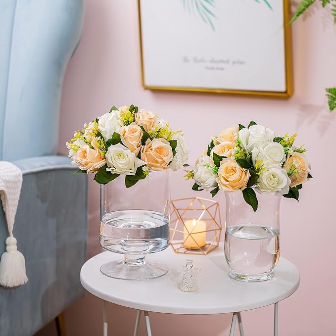 Flower Centerpieces for Wedding Tables: Wedding Table Decorations Peachy Champagne & White Flower Balls Centerpieces for Engagement Cerebration Party Center Pieces 2 Packs