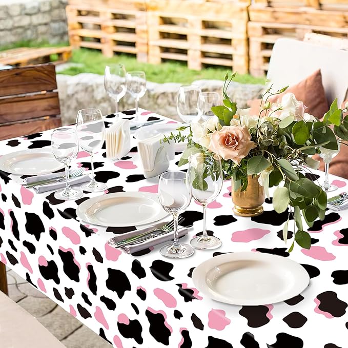 3 Pack Pink Cow Print Tablecloth - Cow Birthday Party Table Cloth Cow Print Table Cover for Disco Pink Cowgirl Birthday Decorations Supplies, 108 x 54 Inch