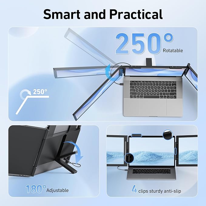 Pornitor Laptop Screen Extender, 14’’ FHD 1080P Triple Portable Monitor for Laptop with Ultra-Slim IPS Display, USB-C Plug and Play Multi Screen Attachment for 14"-16.5" Laptops