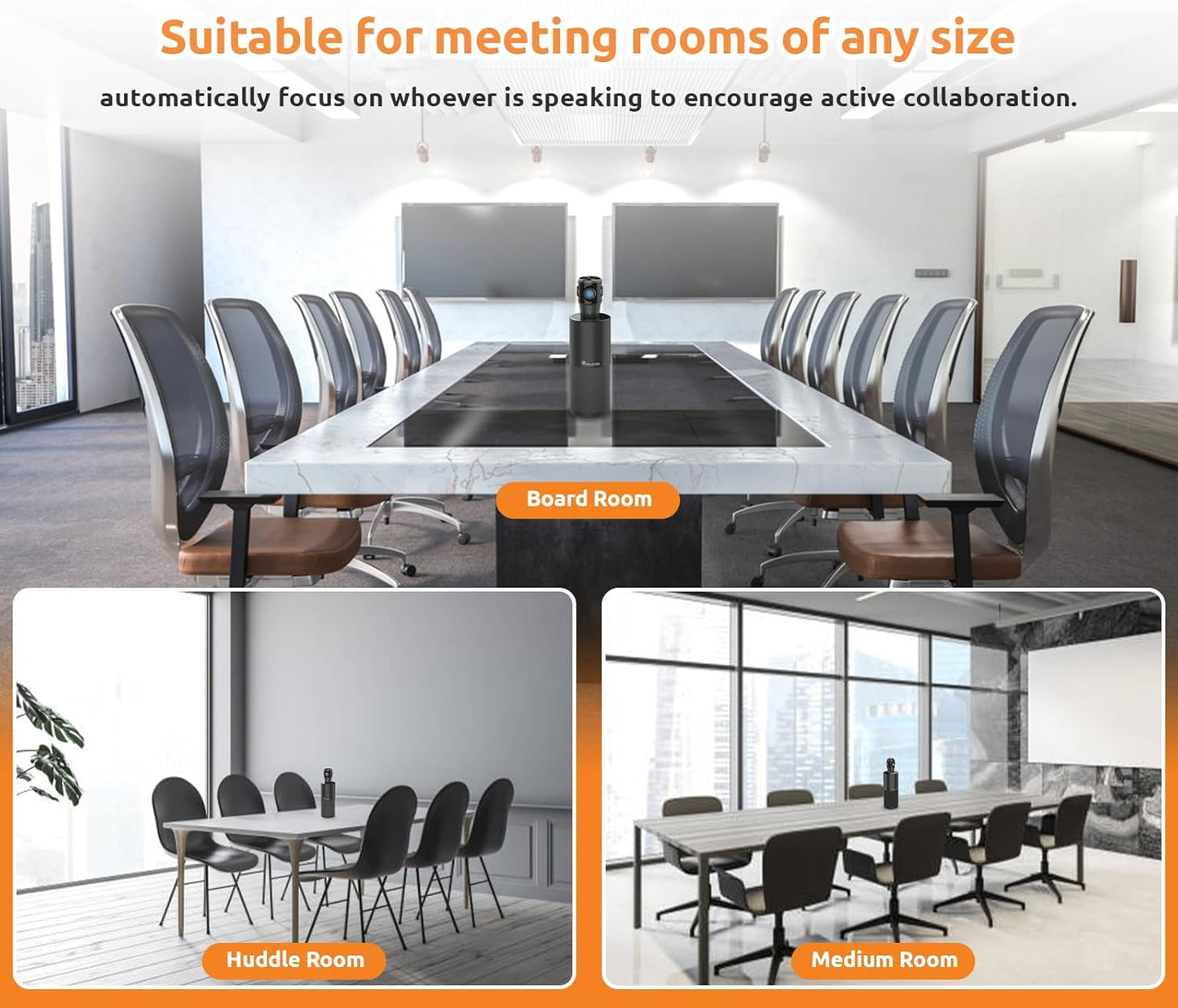 TOUCAN 360-Degree Video Conference Camera - 1080p HD Webcam with AI Tracking & 4 Noise Reduction Mics | Compatible with PC, Mac, Tablet