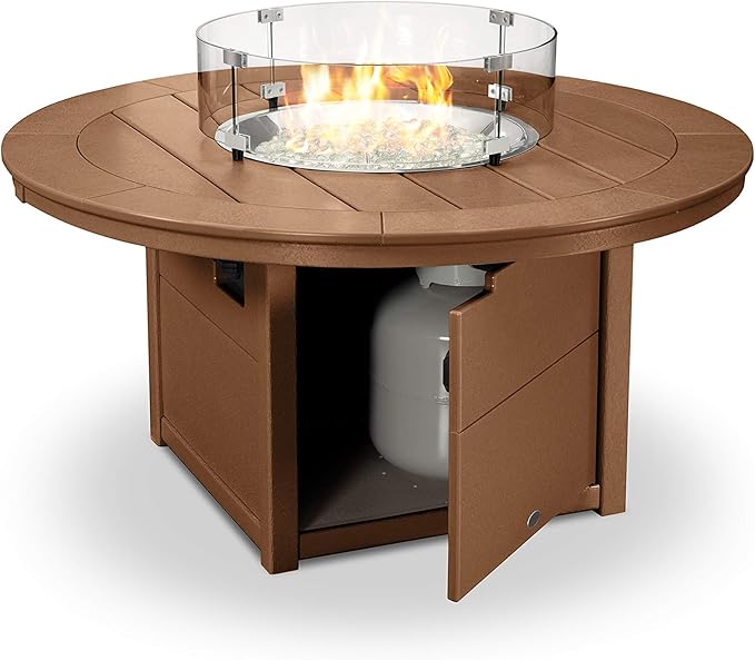POLYWOOD® Round 48" Fire Pit Table in Teak