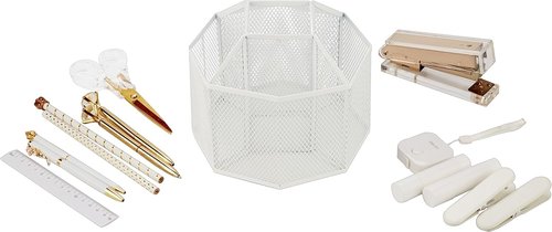 Annova Mesh Desk Organizer - 5-Compartment Spinning Tidy for Office & Home | White