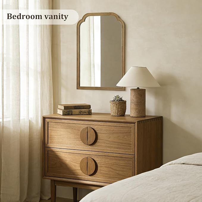 WallBeyond Wood Frame Wall Mirror Rounded Corner Arch Rectangle Mirror for Entryway, Living Room or Bedroom Home Decor - Light Woodgrain [20" x 30" Natural ]