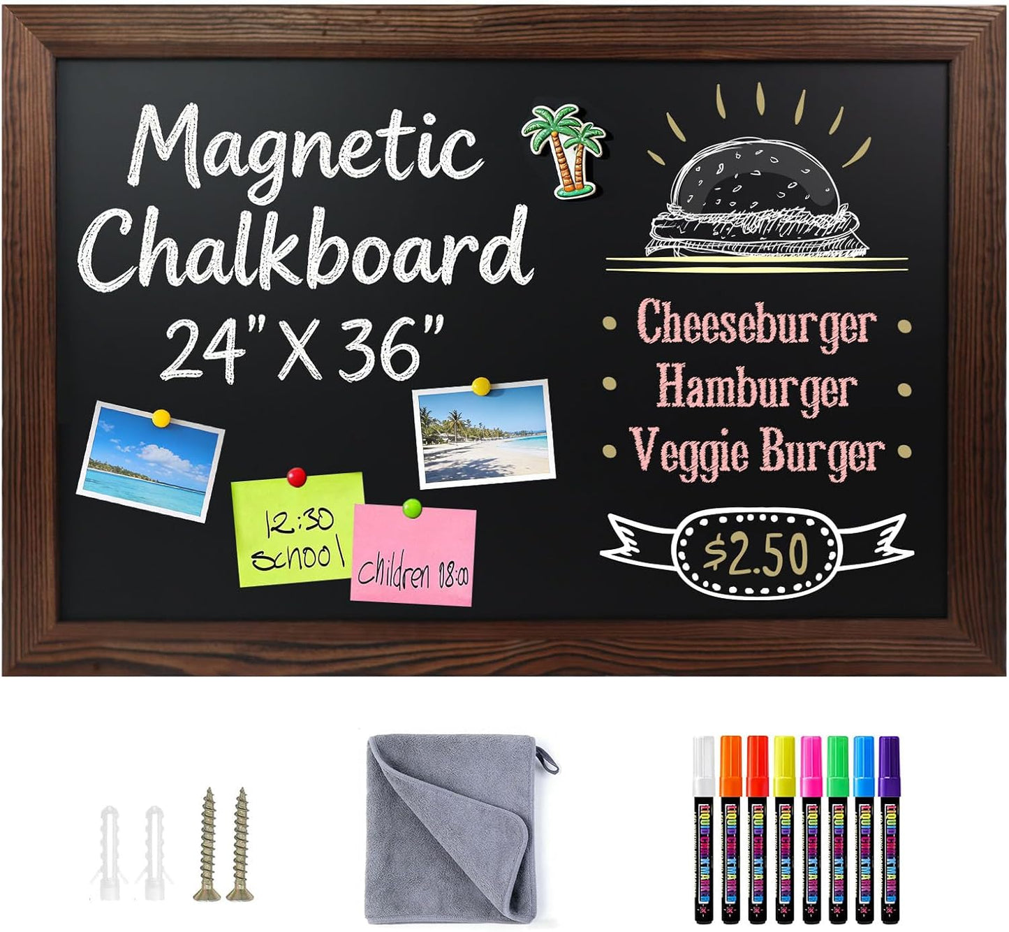 Skiennix Magnetic Chalkboard - 24 x 36 Inch Solid Wood Frame | Versatile Wall-Mounted Board for Kitchen & Restaurant