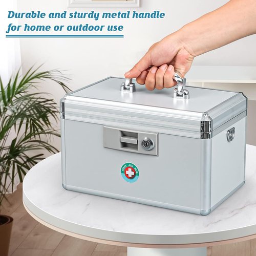 KYODOLED Locking Key Medicine Box - Secure First Aid Key Safe for Medication Storage | 10.2'' x 6.2'' x 7.7'' White