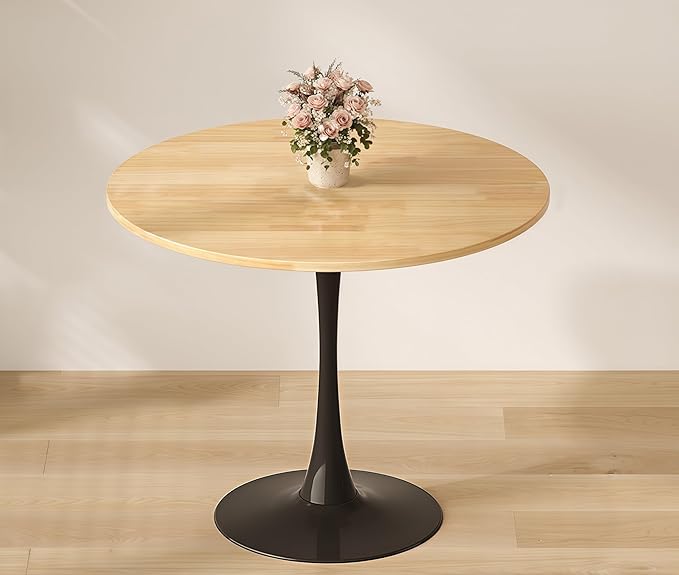 24" Tulip Table for 1-2 Persons Modern Round Dining Room Table, Mid-Century Modern Nature Small Kitchen Table with MDF Wooden Top, Leisure Coffee Table for Living Room, Dining Room, Office
