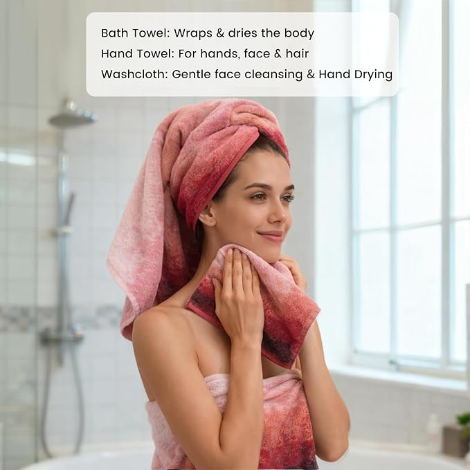 SEMAXE Bath Towel Set, 8 Piece Towel Set for Bathroom, Quick Dry Cotton Towels with Hanging Loops, Easy Care, Ombre Gradient