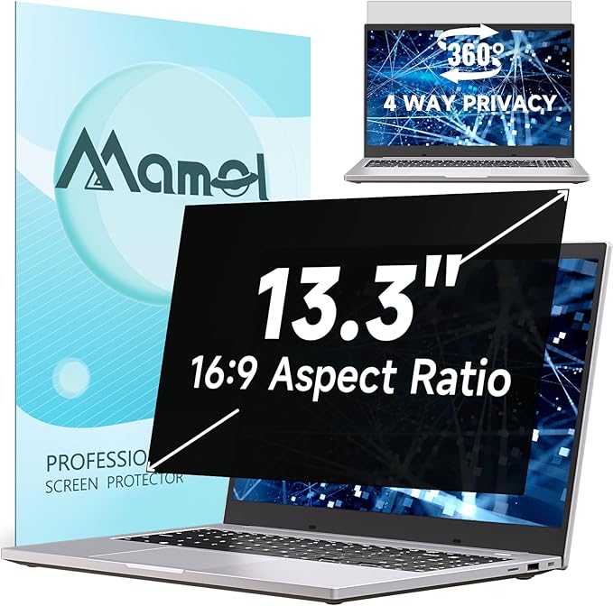 360° Privacy Screen for Laptop 13.3 Inch 16:9, 4 Way Computer Monitor Privacy Shield, Anti Glare Blue Light Filter Compatible with Lenovo Hp Dell Acer Asus Thinkpad Envy Xps