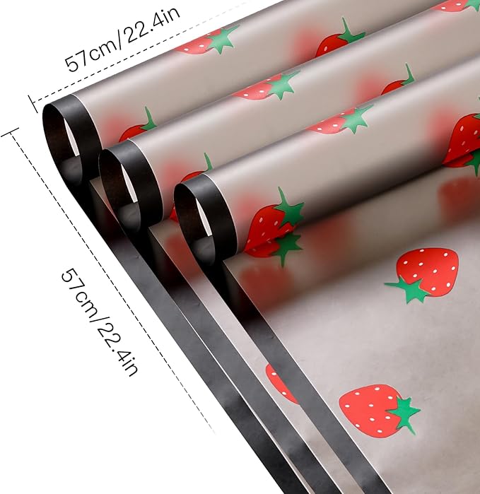 WRAPAHOLIC 20 Sheets Flower Wrapping Paper - 22.4 x 22.4 inch Black Strawberry Water-Resistant Floral Bouquet Wrapping Paper, Florist Supplies Packaging for Graduation Ceremony Gift DIY