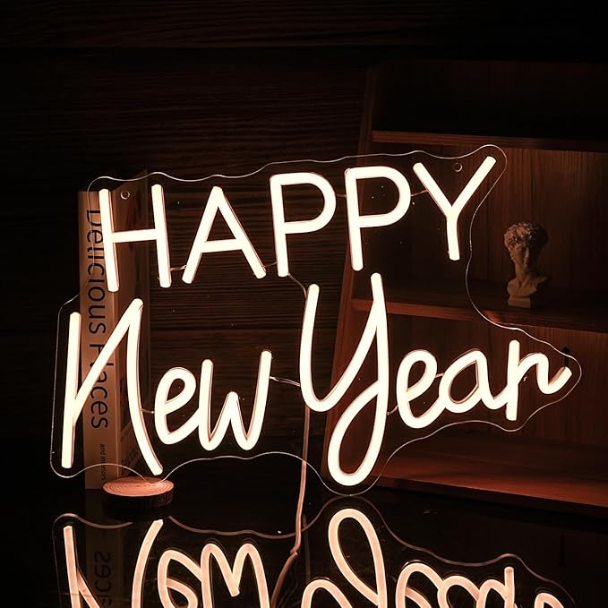Happy New Year Neon Sign Warm White Happy New Year Neon Light Powered by USB for Wall Decor LED New Year Neon Light Sign for Living Room New Year Christmas Party Business Decor