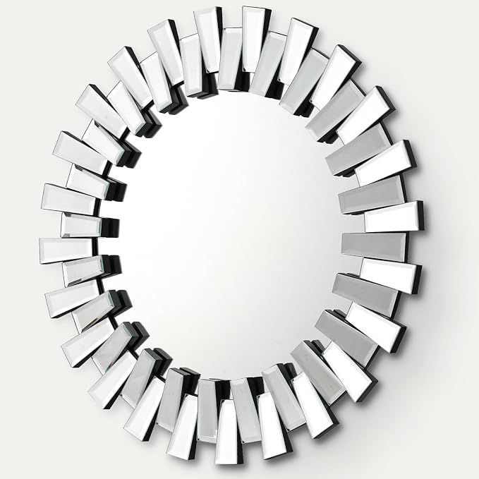 QDSSDECO Round Mirror Sunburst Wall Mirror 24" Beveled Edge Frameless for Living Room Bathroom Bedroom Entryway Decor