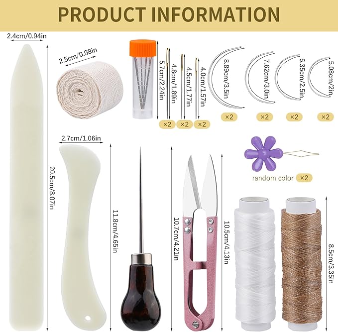 JUPEAN Book Binding Kits 24 Pcs Bookbinding kit Bookbinding Supplies with Bone Folders Tool Binding Ribbon Waxed Thread for Beginners