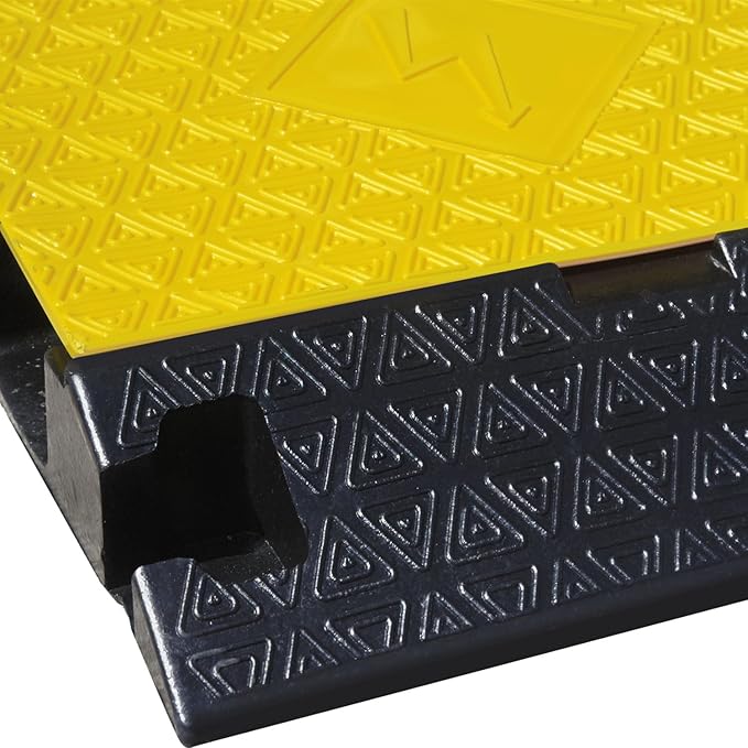 OranLite Rubber Cable Protector Ramp, Heavy Floor Cable Wire Cord Cover Speed Bumps 22000Lbs Load Capacity, Driveway Hose Cable Ramp Protective Cover for Indoor and Outdoor (3-Channel x 2Pcs)