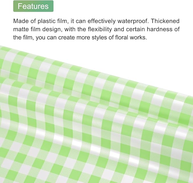 MECCANIXITY Flower Wrapping Paper Waterproof Floral Wrap Plaid Light Green Gift Packaging 22.8 x 22.8 Inch Used for DIY Crafts Bouquet Packaging 10 Pcs