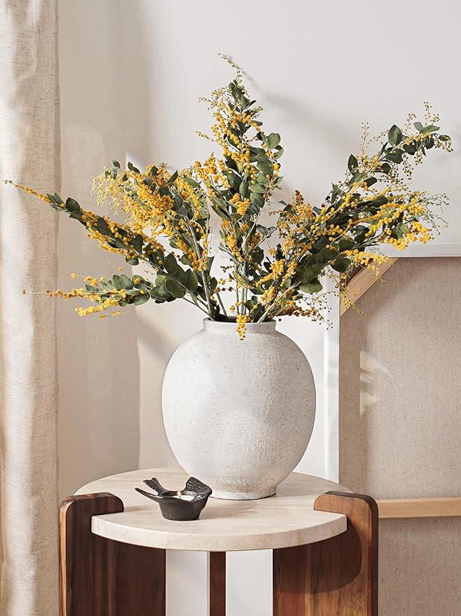 9.8 Inch + 13.6 Inch Ceramic Vase for Centerpieces, Farmhouse Rustic Minimalist Home Decor for Living Room, Enterway, Wedding (Sandstone White)