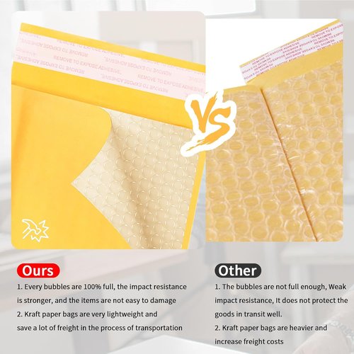 Kraft Bubble Mailers - 6x10 Inch Yellow Self-Seal Padded Envelopes | 50-Pack for Shipping Jewelry & Electronics