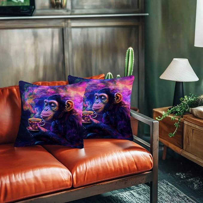 Trippy Monkey Throw Pillow Covers Set of 2 | Hippie Decorative Square Cushion Cases for Sofa, Bed and Living Room | 18x18 Inches | Fun Pillowcases for Home Decor